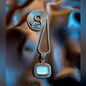 Vintage Avon 1980’s Long Pendant Necklace 
Silver Plated opalescent stone